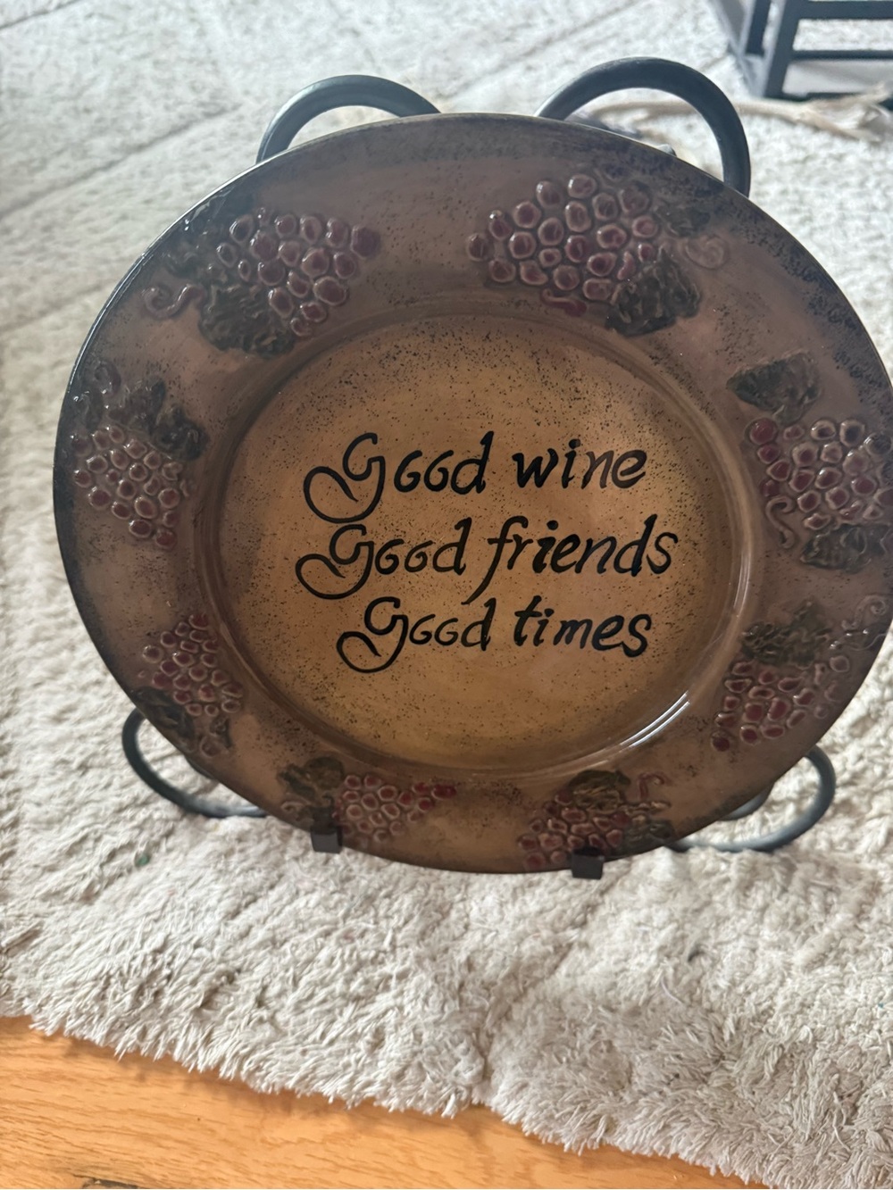 Good Wine Good Friends Decorative Serving Plate - Brown